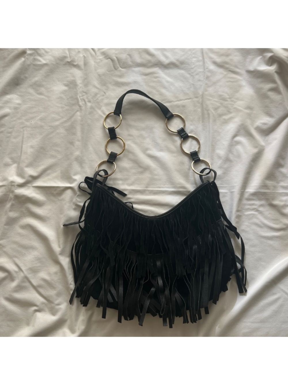 Vtg YSL Tom Ford Era Suede Leather Fringe Hobo La Boheme Bag with GHW - Picture 6 of 8